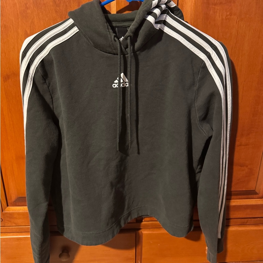 Adidas Black Hoodie with White Stripes